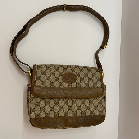 Vintage Gucci Brown Monogram GG Coated Canvas Shoulder Bag - Picture 1 of 16